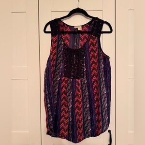 Anthropologie tunic top 100% silk tribal print size large Meadow Rue